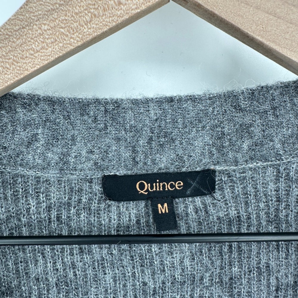 Quince Cardigan Medium Charcoal Baby Alpaca Wool Cropped Ribbed V-Neck Knit - Picture 3 of 7